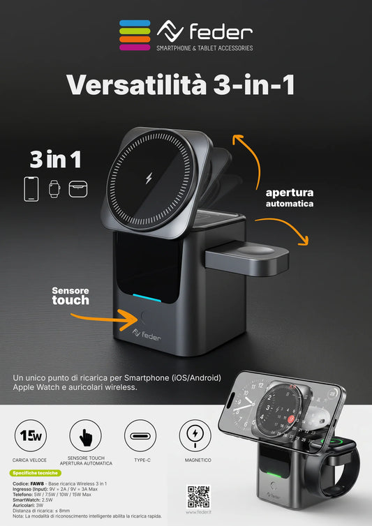 FEDER - Base di ricarica Dock 3 in 1 Magsafe Wireless