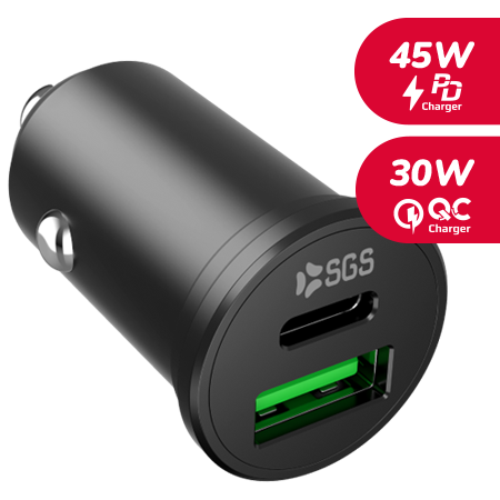 SGS - Caricatore per Auto USB-C PD 45w & USB-A 30w