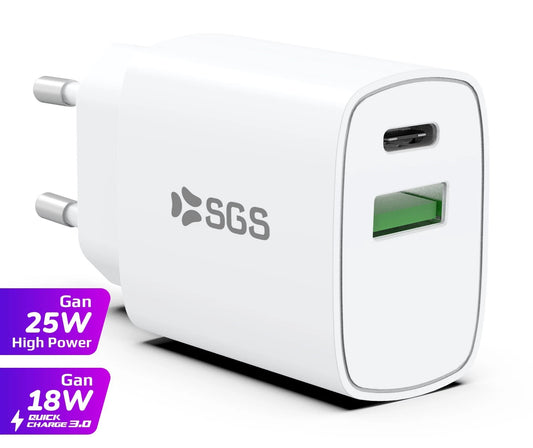 SGS- Caricatore da casa USB-C PD GAN 25w NERO-BIANCO